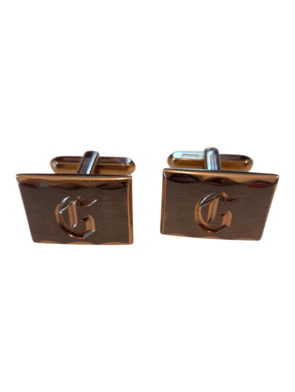 Vintage Mid-Century Gold Tone Gothic Letter "G" Monogram Cufflinks